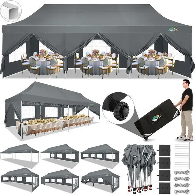 Main image of 10x30 Pop Up Canopy with 8 Removable Sidewalls Party Tents for Parties Wedding Patio Commercial Waterproof and UV50+ Ez Outdoor Instant Gazebo with Roller Bag & 4 SandbagsSlate Grey