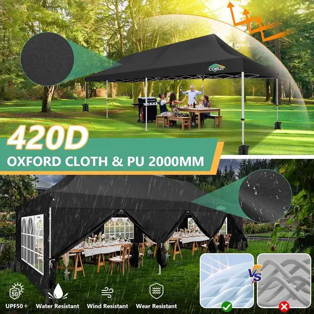 Alt view image 5 of 7 - 10x30 Pop Up Canopy with 8 Removable Sidewalls Party Tents for Parties Wedding Patio Commercial Waterproof and UV50+ Ez Outdoor Instant Gazebo with Roller Bag & 4 SandbagsMatte Black