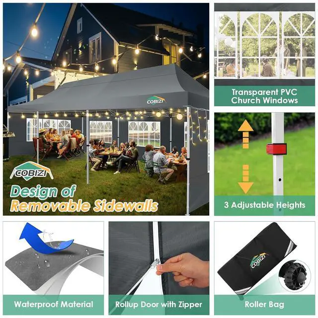 Alt view image 4 of 7 - 10x30 Pop Up Canopy with 8 Removable Sidewalls Party Tents for Parties Wedding Patio Commercial Waterproof and UV50+ Ez Outdoor Instant Gazebo with Roller Bag & 4 SandbagsSlate Grey
