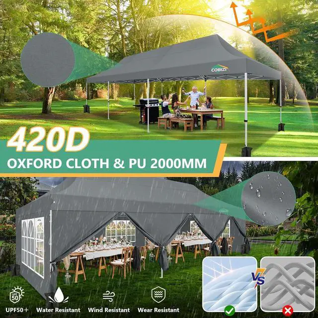 Alt view image 5 of 7 - 10x30 Pop Up Canopy with 8 Removable Sidewalls Party Tents for Parties Wedding Patio Commercial Waterproof and UV50+ Ez Outdoor Instant Gazebo with Roller Bag & 4 SandbagsSlate Grey