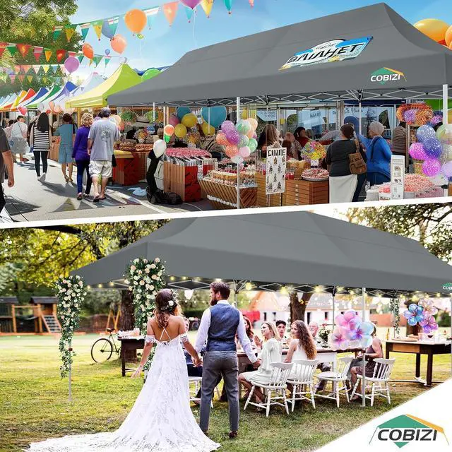 Alt view image 6 of 7 - 10x30 Pop Up Canopy with 8 Removable Sidewalls Party Tents for Parties Wedding Patio Commercial Waterproof and UV50+ Ez Outdoor Instant Gazebo with Roller Bag & 4 SandbagsSlate Grey