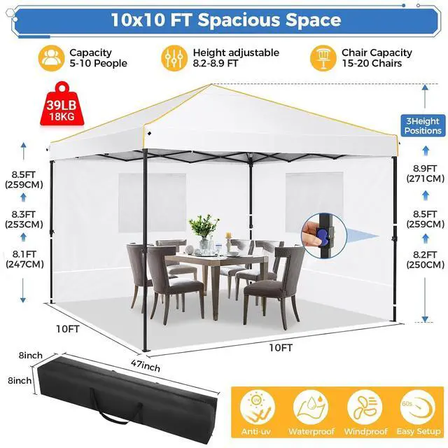 Alt view image 6 of 7 - TOOLUCK Canopy Tent, 10x10 Pop Up Canopy with Sidewalls and Roll-up Ventilated Windows with Mosquito net, Ez Outdoor Commercial Instant Gazebo Tent for Party Waterproof with Carrybag