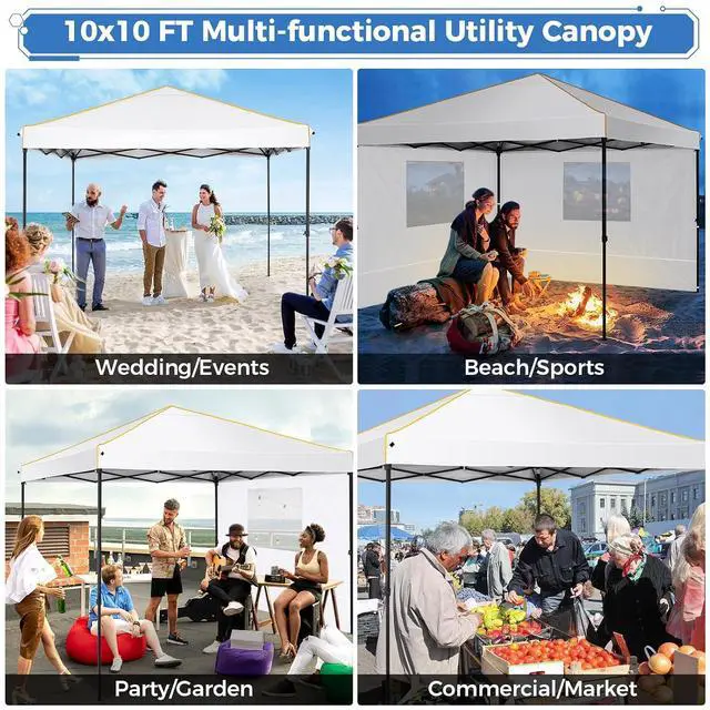 Alt view image 7 of 7 - 10x10 Pop Up Canopy Tent with Sidewalls and Roll-up Ventilated Windows with Mosquito net, Ez Outdoor Commercial Instant Gazebo Tent for Party Waterproof with Carrybag, Swan White