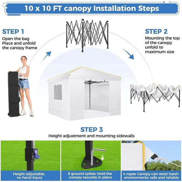 Alt view image 3 of 7 - TOOLUCK Canopy Tent, 10x10 Pop Up Canopy with Sidewalls and Roll-up Ventilated Windows with Mosquito net, Ez Outdoor Commercial Instant Gazebo Tent for Party Waterproof with Carrybag
