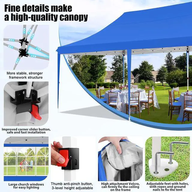 Alt view image 2 of 6 - 10x20 Pop Up Canopy with 6 Sidewall, Commercial Canopy UPF 50+ Waterproof Outdoor Gazebo with Carry Bag, Tents for Parties with Upgrade Frame, 3 Height Adjustable, Sky Blue