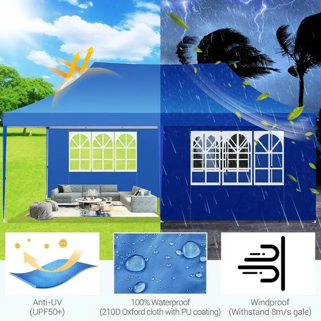 Alt view image 4 of 6 - 10x20 Pop Up Canopy with 6 Sidewall, Commercial Canopy UPF 50+ Waterproof Outdoor Gazebo with Carry Bag, Tents for Parties with Upgrade Frame, 3 Height Adjustable, Sky Blue