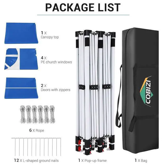 Alt view image 6 of 6 - 10x20 Pop Up Canopy with 6 Sidewall, Commercial Canopy UPF 50+ Waterproof Outdoor Gazebo with Carry Bag, Tents for Parties with Upgrade Frame, 3 Height Adjustable, Sky Blue