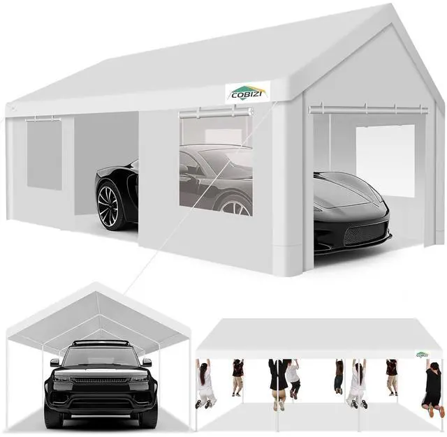 Main image of Car Ports 12x20 Heavy Duty Portable Garage, Upgraded Car Canopy with Removable Sidewalls, Ventilated Windows & Built-in Sandbags, Waterproof All-Season Tarp, Car Tent for Truck, Boat, White