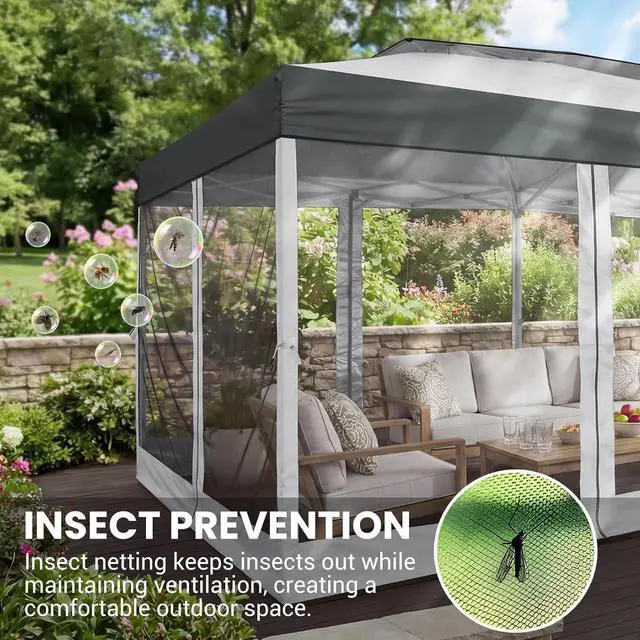 Alt view image 3 of 7 - 10x20 Pop Up Gazebo with Mesh Netting, Double Roof, Light Gray&Gray