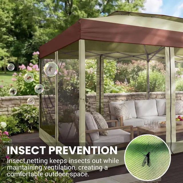 Alt view image 3 of 7 - 10x20 Pop Up Gazebo with Mosquito Netting, Double Roof, Khaki&Brown