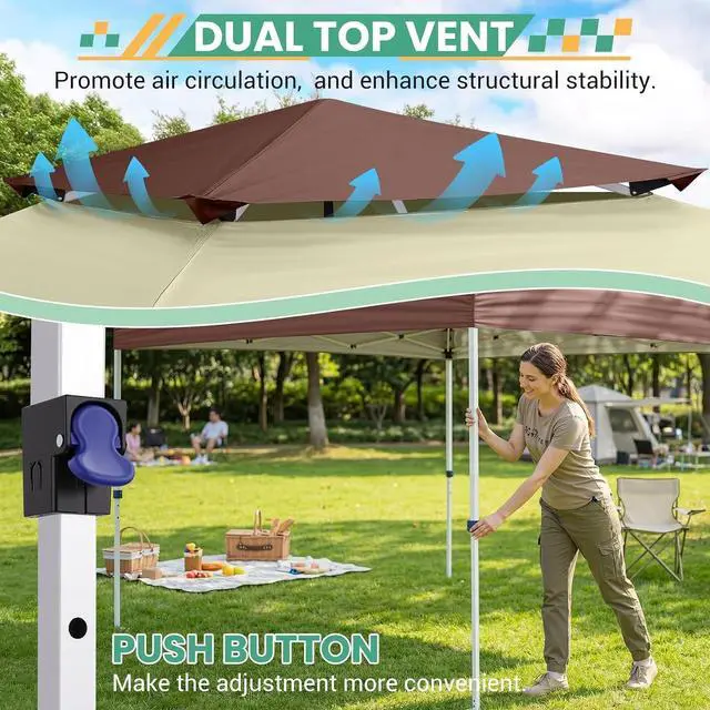 Alt view image 5 of 7 - 10x20 Pop Up Gazebo with Mosquito Netting, Double Roof, Khaki&Brown
