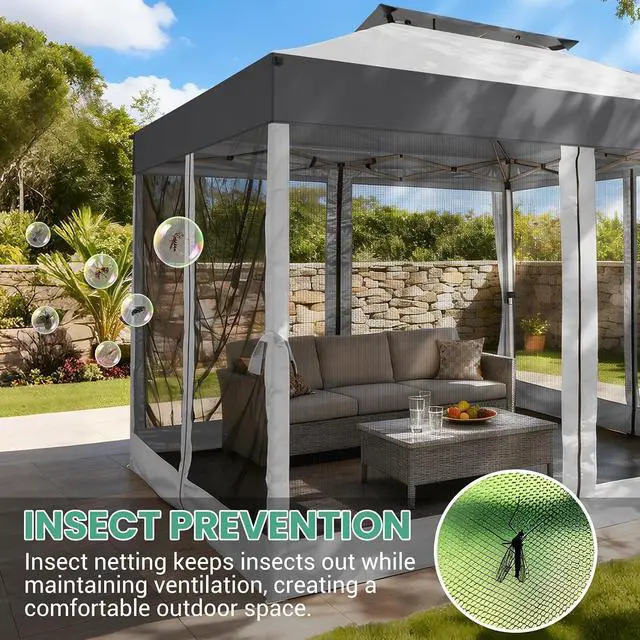 Alt view image 3 of 7 - 10x10 Pop Up Gazebo with Mosquito Netting,Double Roof,Dark Gray&Gray