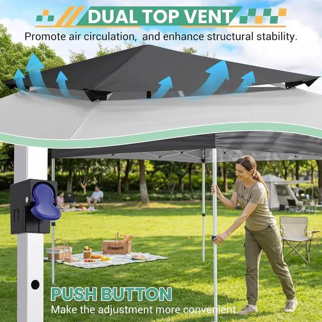 Alt view image 5 of 7 - 10x10 Pop Up Gazebo with Mosquito Netting,Double Roof,Dark Gray&Gray
