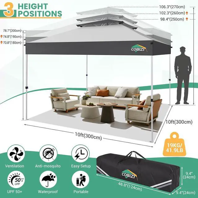 Alt view image 6 of 7 - 10x10 Pop Up Gazebo with Mosquito Netting,Double Roof,Dark Gray&Gray