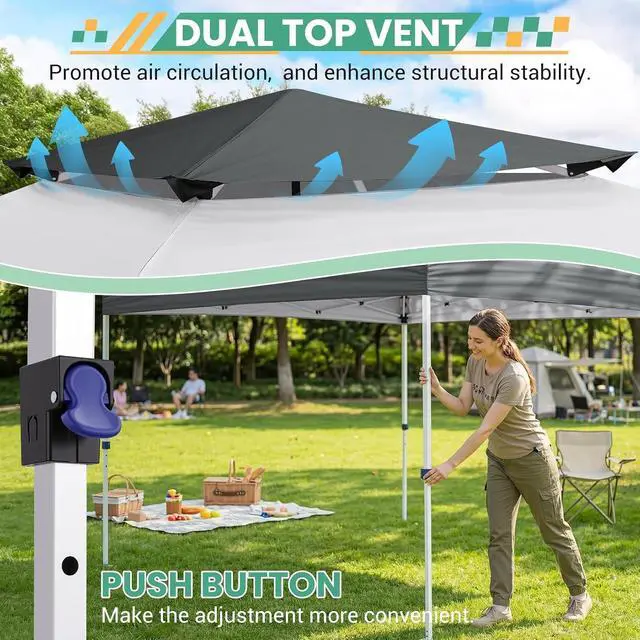 Alt view image 5 of 7 - 10x20 Pop Up Gazebo with Mesh Netting, Double Roof, Light Gray&Gray