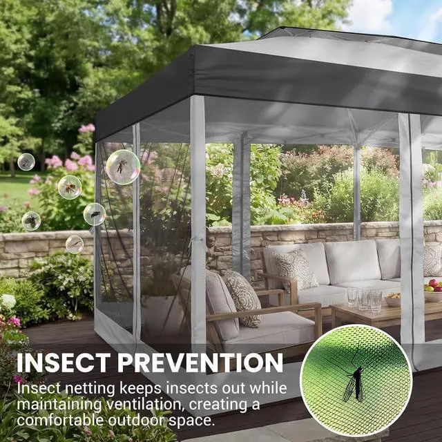 Alt view image 3 of 7 - 10x20 Pop Up Gazebo with Mesh Netting, Double Roof, Dark Gray&Gray