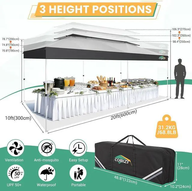 Alt view image 6 of 7 - 10x20 Pop Up Gazebo with Mesh Netting, Double Roof, Dark Gray&Gray