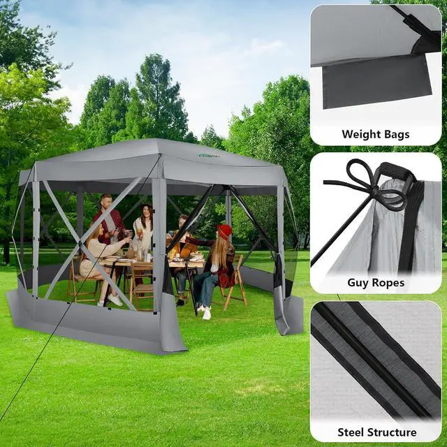 Alt view image 3 of 7 - 15x15 Pop Up Gazebo, Screen Tent with Carry Bag & Stakes, Gray