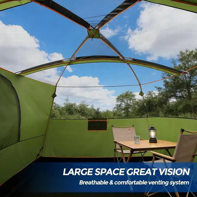 Alt view image 5 of 7 - 10-12P Camping Tent with Rainfly, Waterproof & Windproof, Deep Green
