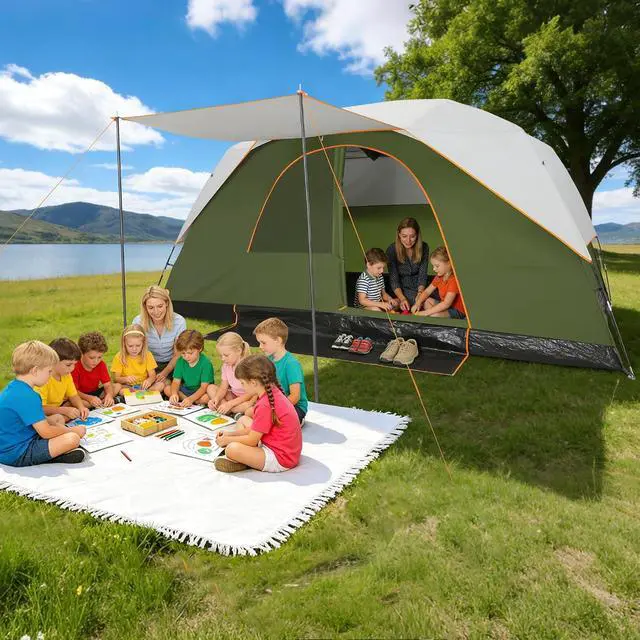 Alt view image 6 of 7 - 10-12P Camping Tent with Rainfly, Waterproof & Windproof, Deep Green