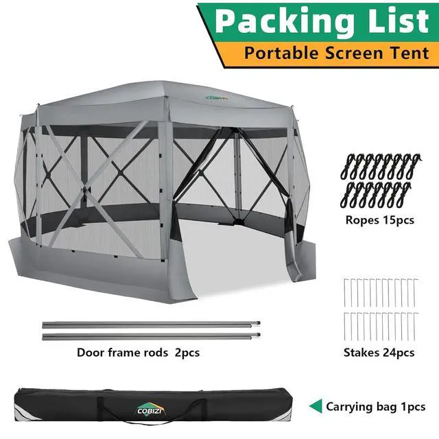 Alt view image 7 of 7 - 15x15 Pop Up Gazebo, Screen Tent with Carry Bag & Stakes, Gray