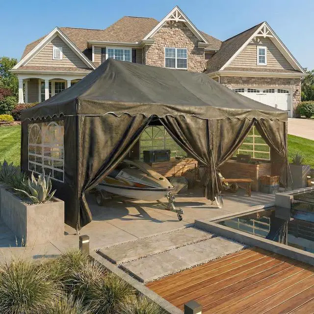 Main image of Carport 10x20 Portable Garage, 2.0 Powder Coated Frame, Pop Up Canopy with 6 Sidewalls, Waterproof Shelter with Removable Sidewalls & Windows, Built-in Sandbags, for Car/Boat/SUV, Black