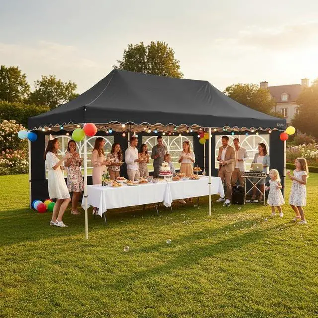Alt view image 7 of 7 - Carport 10x20 Portable Garage, 2.0 Powder Coated Frame, Pop Up Canopy with 6 Sidewalls, Waterproof Shelter with Removable Sidewalls & Windows, Built-in Sandbags, for Car/Boat/SUV, Black