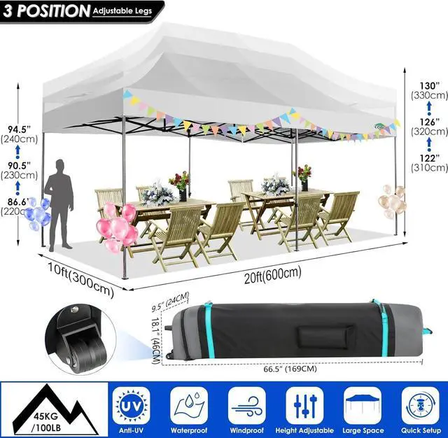 Alt view image 3 of 7 - 10x20 Heavy Duty Pop up Canopy Tent with Sidewalls Commercial Tent