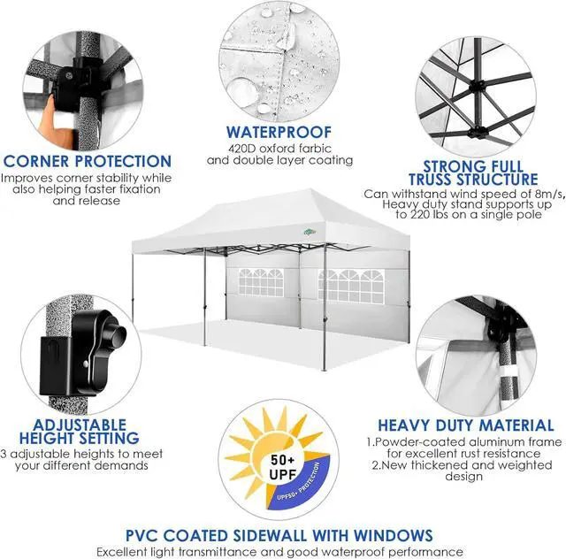 Alt view image 5 of 7 - 10x20 Heavy Duty Pop up Canopy Tent with Sidewalls Commercial Tent