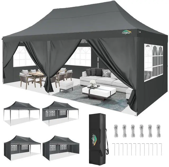 Main image of 10x20 Pop Up Canopy with 6 Sidewall, Commercial Canopy UPF 50+ Waterproof Outdoor Gazebo with Carry Bag, Tents for Parties with Upgrade Frame, 3 Height Adjustable, Gray
