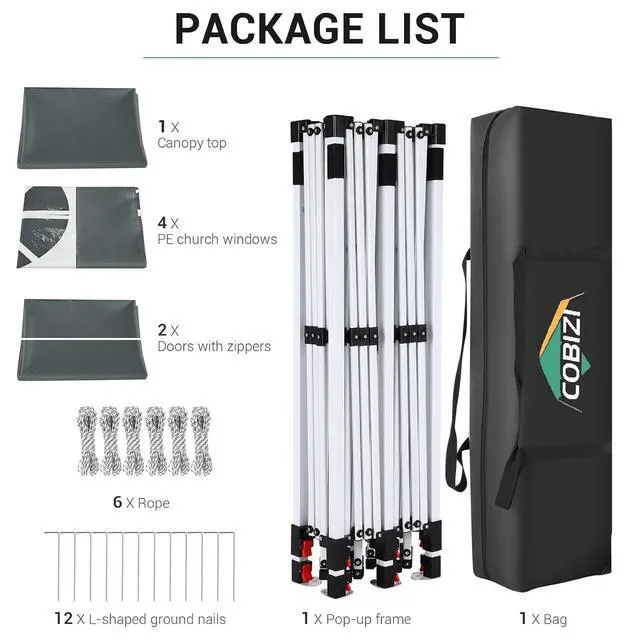 Alt view image 6 of 6 - 10x20 Pop Up Canopy with 6 Sidewall, Commercial Canopy UPF 50+ Waterproof Outdoor Gazebo with Carry Bag, Tents for Parties with Upgrade Frame, 3 Height Adjustable, Gray