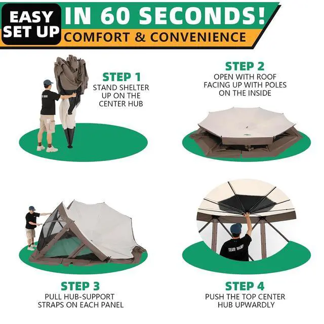 Alt view image 6 of 7 - 15x15 Pop Up Gazebo, Screen Tent with Carry Bag & Stakes, Brown
