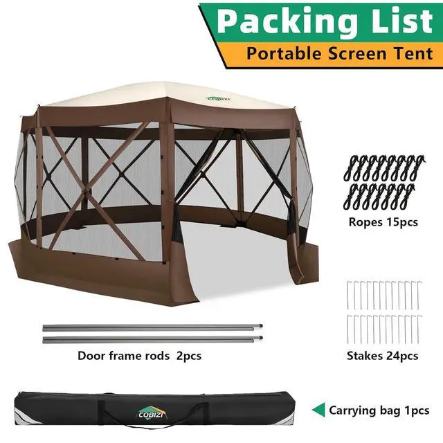 Alt view image 7 of 7 - 15x15 Pop Up Gazebo, Screen Tent with Carry Bag & Stakes, Brown