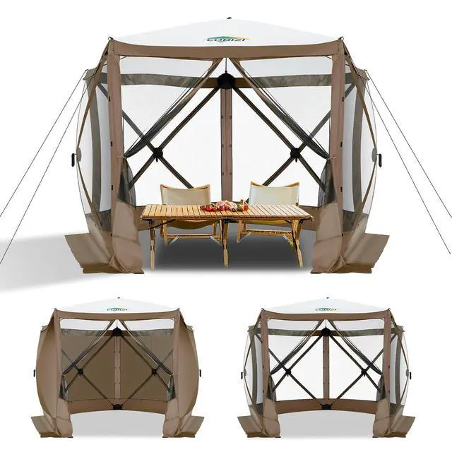 Alt view image 6 of 6 - 10x10 FT Pop up Gazebo, Popup Canopy tent,Screened In Gazebos with sidewalls, Waterproof Portable Outdoor Small Screen tents Sun Shelter,carpas para patio for Camping, Garden and Backyard,Brown