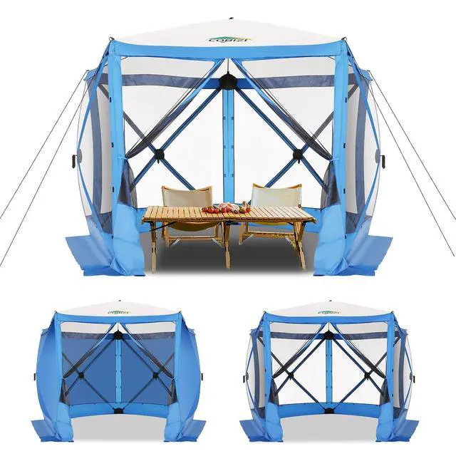 Alt view image 5 of 6 - 10x10 FT Pop up Gazebo, Popup Canopy Tent,Screened in Gazebos with sidewalls, Waterproof Portable Outdoor Small Screen Tents Sun Shelter,carpas para Patio for Camping, Garden and Backyard,Blue