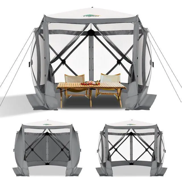 Alt view image 6 of 6 - 10x10 FT Pop up Gazebo, Popup Canopy Tent,Screened in Gazebos with sidewalls, Waterproof Portable Outdoor Small Screen Tents Sun Shelter,carpas para Patio for Camping, Garden and Backyard,Gray
