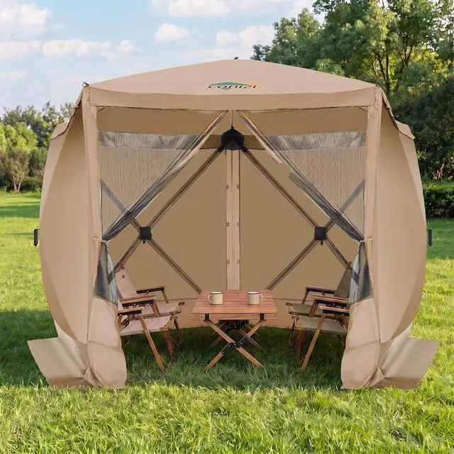 Main image of 10x10 FT Pop up Gazebo, Popup Canopy tent,Screened In Gazebos with sidewalls, Waterproof Portable Outdoor Small Screen tents Sun Shelter,carpas para patio for Camping, Garden and Backyard,Khaki
