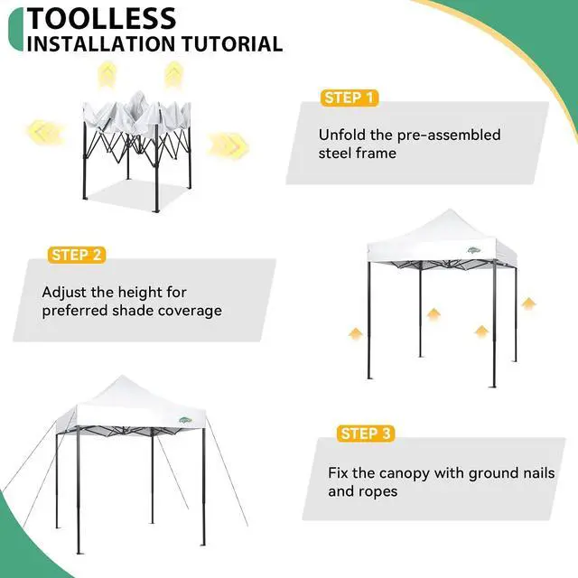 Alt view image 4 of 7 - 6.6x6.6 Pop up Canopy Tent Heavy Duty Without Sidewalls, Easy Set-up Commercial Outdoor Party Tent, 100% Waterproof Wedding TGazebo, 3 Height Adjustable with Carry Bag, White