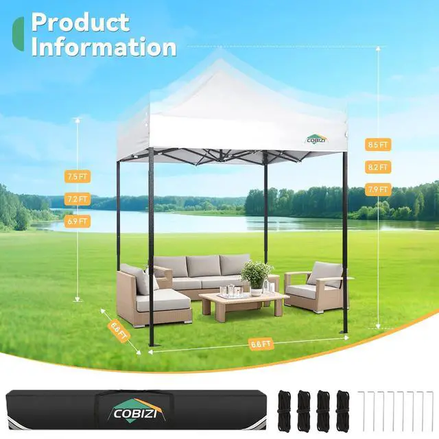 Alt view image 3 of 7 - 6.6x6.6 Pop up Canopy Tent Heavy Duty Without Sidewalls, Easy Set-up Commercial Outdoor Party Tent, 100% Waterproof Wedding TGazebo, 3 Height Adjustable with Carry Bag, White