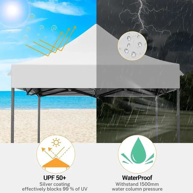 Alt view image 5 of 7 - 6.6x6.6 Pop up Canopy Tent Heavy Duty Without Sidewalls, Easy Set-up Commercial Outdoor Party Tent, 100% Waterproof Wedding TGazebo, 3 Height Adjustable with Carry Bag, White