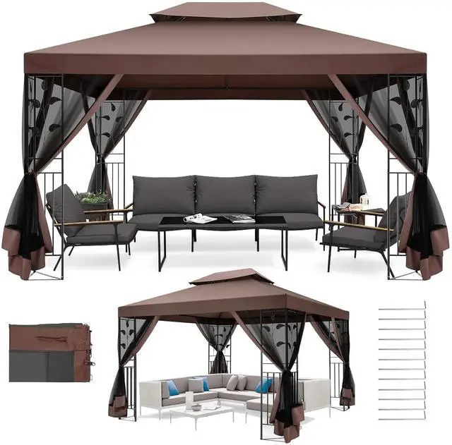 Main image of Gazebo 10x13 Heavy Duty Gazebos with Improved Nettings Outdoor Gazebo Double Roof Patio Gazebos with Metal Steel Frame Outdoor Canopy for Patio, Deck, Backyard (Brown)