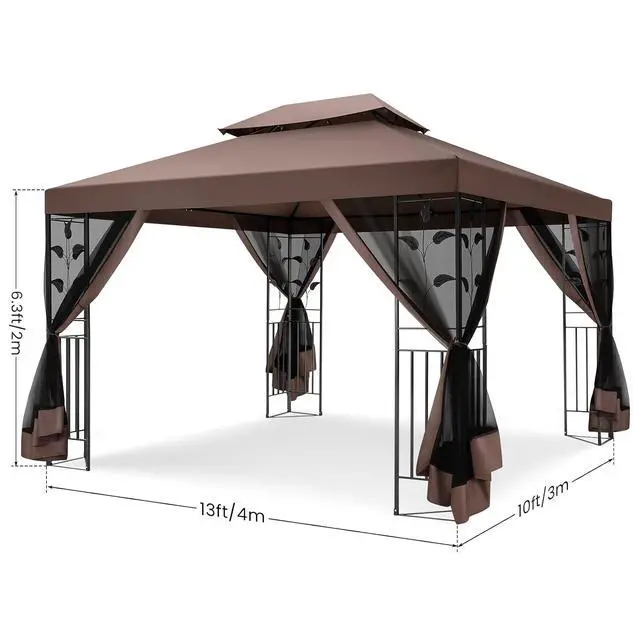 Alt view image 4 of 7 - Gazebo 10x13 Heavy Duty Gazebos with Improved Nettings Outdoor Gazebo Double Roof Patio Gazebos with Metal Steel Frame Outdoor Canopy for Patio, Deck, Backyard (Brown)
