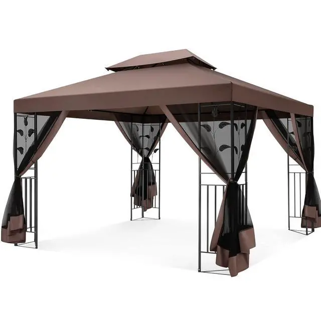 Alt view image 7 of 7 - Gazebo 10x13 Heavy Duty Gazebos with Improved Nettings Outdoor Gazebo Double Roof Patio Gazebos with Metal Steel Frame Outdoor Canopy for Patio, Deck, Backyard (Brown)