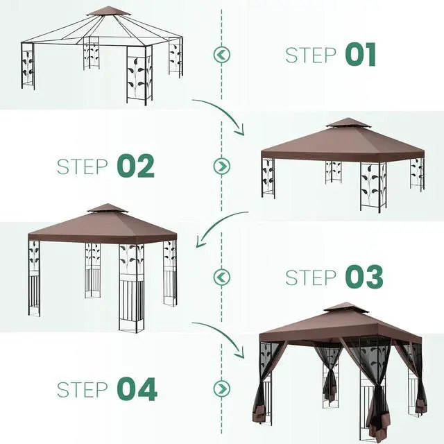 Alt view image 6 of 7 - Gazebo 10x13 Heavy Duty Gazebos with Improved Nettings Outdoor Gazebo Double Roof Patio Gazebos with Metal Steel Frame Outdoor Canopy for Patio, Deck, Backyard (Brown)