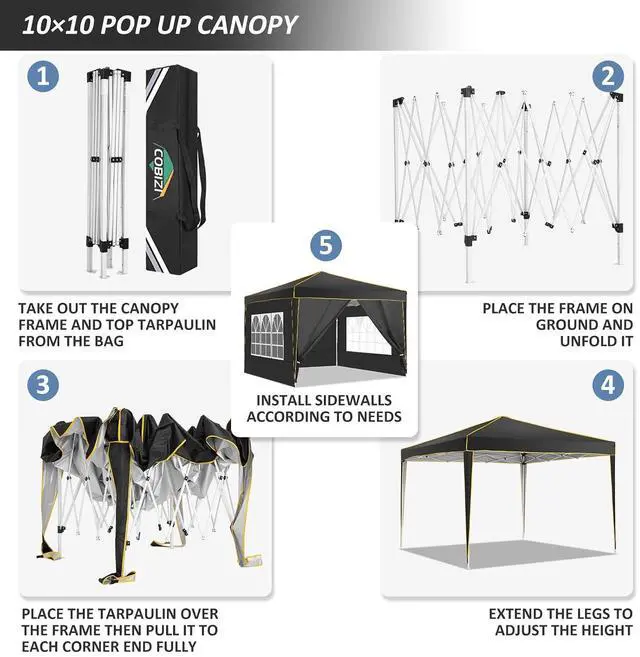 Alt view image 2 of 7 - 10x10 Pop Up Canopy Party Tents for Parties Waterproof Outdoor Event Shelter with 4 Sidewalls and 4 Sandbags UV Protection 50+ Camping Commercial Wedding Portable Tent for Backyard, Blue