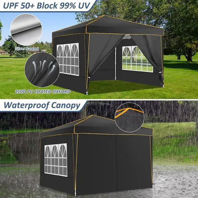 Alt view image 4 of 7 - 10x10 Pop Up Canopy Party Tents for Parties Waterproof Outdoor Event Shelter with 4 Sidewalls and 4 Sandbags UV Protection 50+ Camping Commercial Wedding Portable Tent for Backyard, Blue