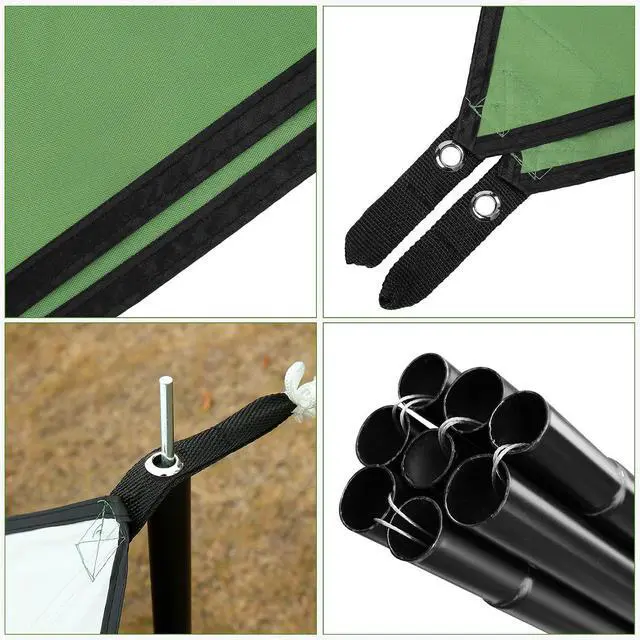 Alt view image 3 of 7 - HOTEEL Camping Tarp Rain Fly, 14×12FT Waterproof Camping Awning with 2 Poles for Tent Hammock Truck, Portable Camping Shade Sun Shelter for Camping, Picnic, Hiking, Backpacking (Green & Grey)