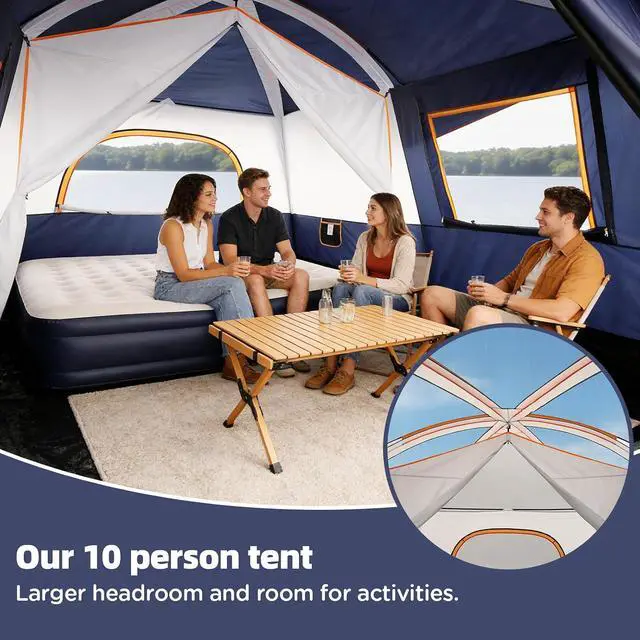 Alt view image 6 of 7 - 10 Person Camping Tent, Rainfly, Waterproof & Windproof, Deep Blue