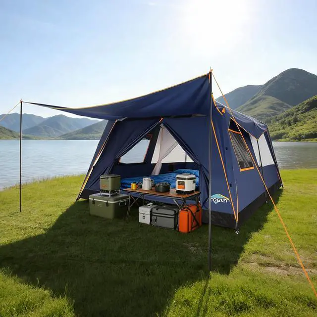 Alt view image 5 of 7 - 10 Person Camping Tent, Rainfly, Waterproof & Windproof, Deep Blue