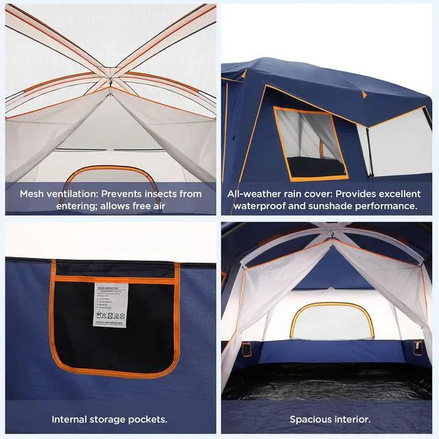 Alt view image 7 of 7 - 10 Person Camping Tent, Rainfly, Waterproof & Windproof, Deep Blue